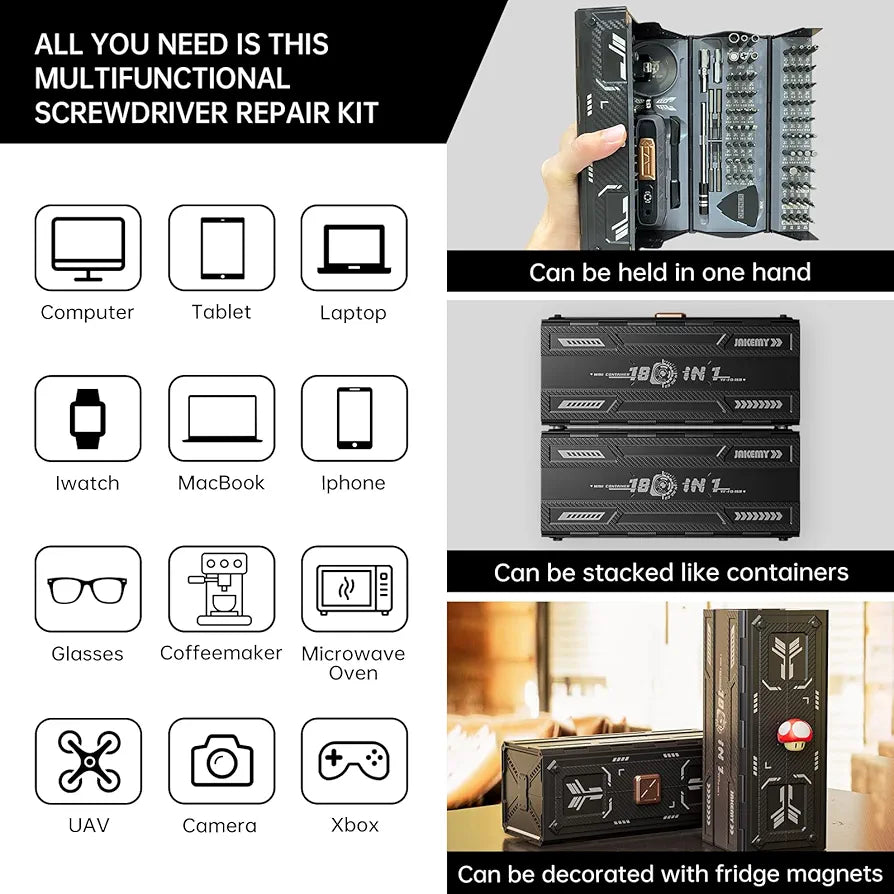JAKEMY Pro-Tech 180-in-1 Precision Screwdriver & Repair Tool Kit - Comprehensive Electronic & Computer Maintenance Set for Laptops, Phones, Gaming Consoles & DIY Projects