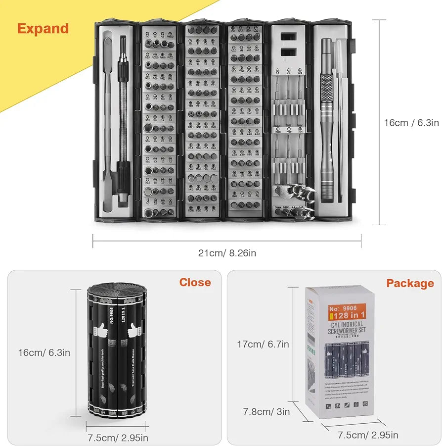 128-in-1 Professional Magnetic Precision Screwdriver Set: Comprehensive Tool Kit for Electronics, Computer, PC, Phone, Watch Repair & DIY Maintenance