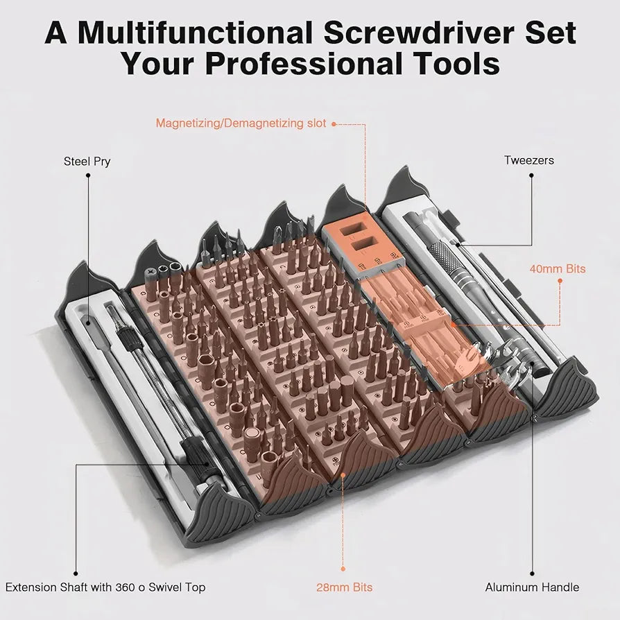 128-in-1 Professional Magnetic Precision Screwdriver Set: Comprehensive Tool Kit for Electronics, Computer, PC, Phone, Watch Repair & DIY Maintenance