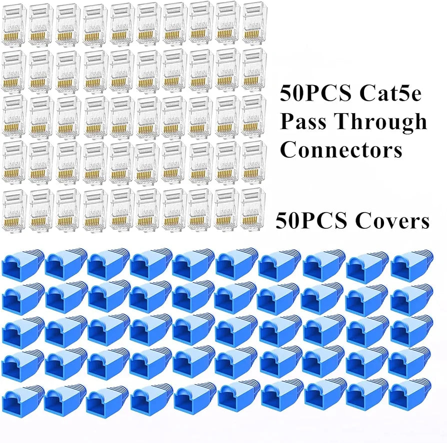 Professional RJ45 Crimping Tool Kit for Cat6/Cat5e/Cat5 Network Cables - Includes Pass-Through Connectors, Covers, and Wire Stripper; Network Cable Tester
